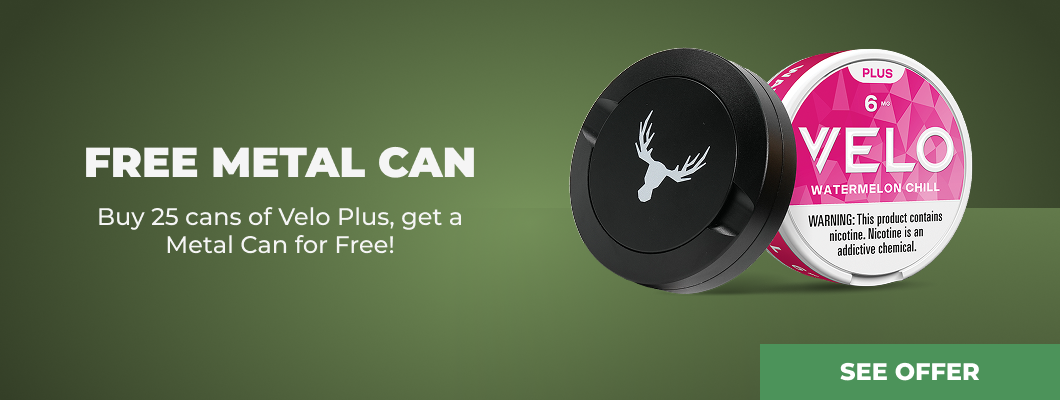 Free Metal Can with purchase of Velo Plus - Buy 25 cans for free can